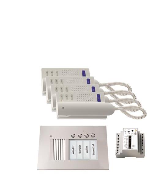 TCS audio:pack UP für 4 Wohneinheiten, mit Außenstation PUK 4 Klingeltasten + 4x