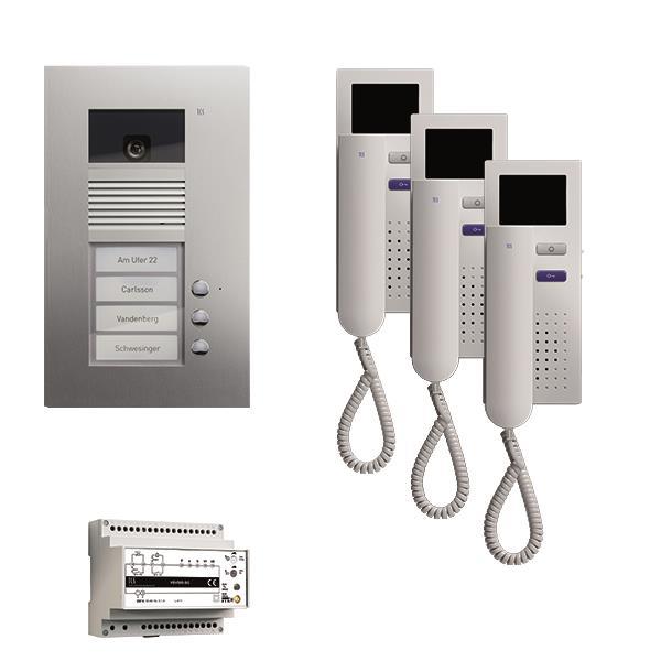TCS video:pack UP für 3 Wohneinheiten, mit Außenstation AVU 3 Klingeltasten + 3x
