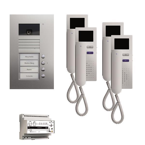 TCS video:pack UP für 4 Wohneinheiten, mit Außenstation AVU 4 Klingeltasten + 4x