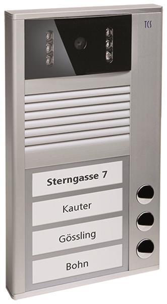 TCS Video Außenstation Serie AVC mit 3 Klingeltasten (rechtsbündig), AP silber