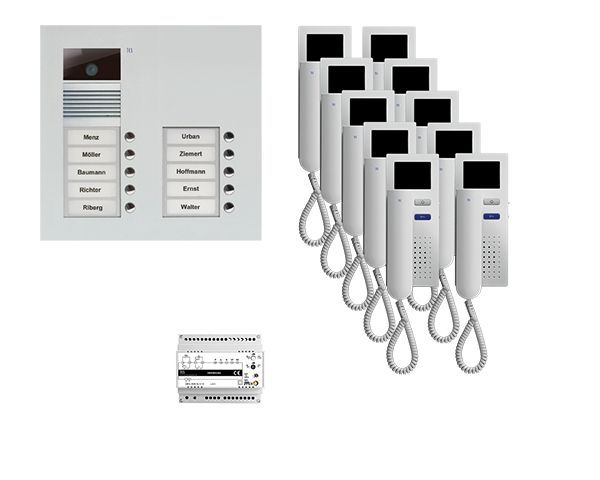 TCS video:pack UP für 10 Wohneinheiten, mit Außenstation AVU 10 Klingeltasten +