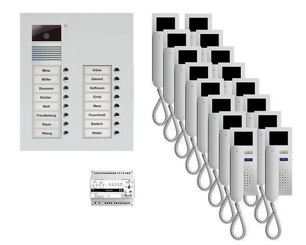 TCS video:pack UP für 16 Wohneinheiten, mit Außenstation AVU 16 Klingeltasten +