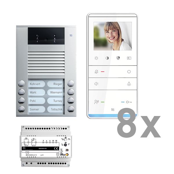 TCS video:pack AP für 8 Wohneinheiten, mit Außenstation AVE 8 Klingeltasten + 8x
