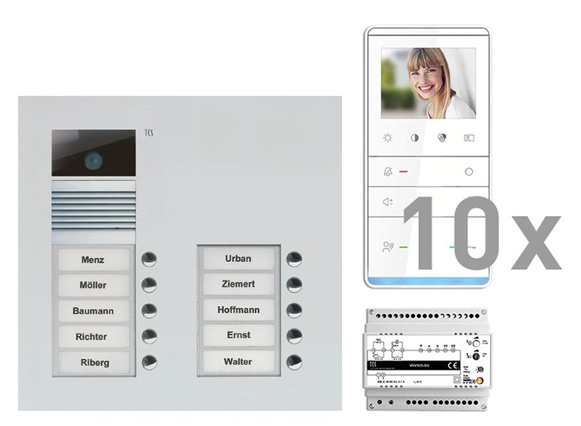 TCS video:pack UP für 10 Wohneinheiten, mit Außenstation AVU 10 Klingeltasten +