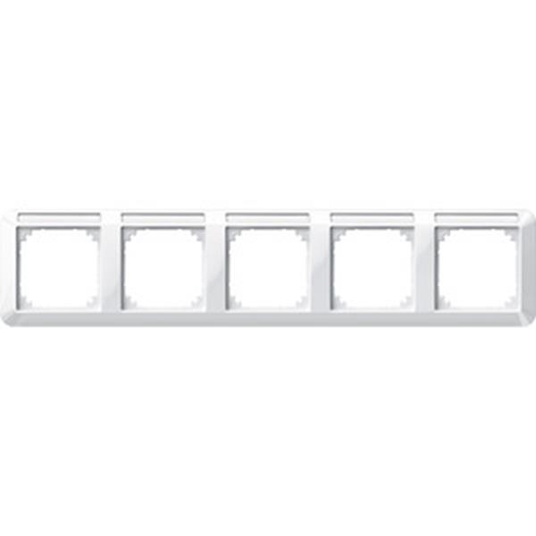 Merten 1-M-Rahmen, 5f. m. Beschriftungsträger, waagerechte Montage, polarweiß gl