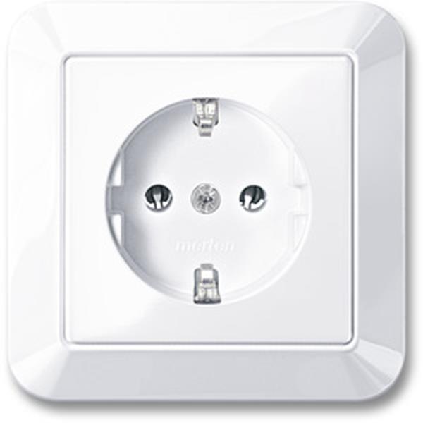 Merten SCHUKO-Steckdose mit voller Abdeckplatte, Steckklemmen, aktivweiß glänzen