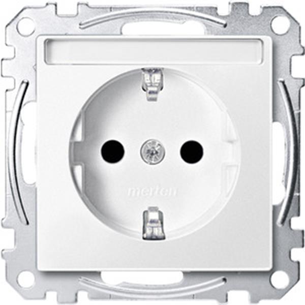 Merten SCHUKO-Steckdose mit Schriftfeld, Berührungsschutz, Steckklemmen, polarwe