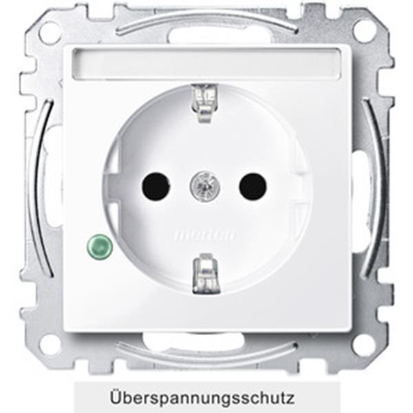 Merten SCHUKO-Steckdose mit Überspannungschutz und Schriftfeld, Berührungsschutz