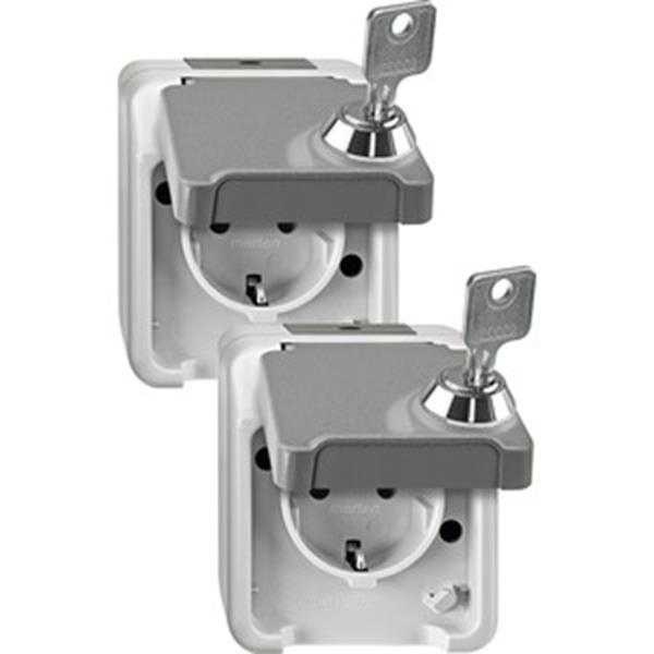 Merten SCHUKO-Steckdose, abschließbar mit 2 gleichen Schließungen 2er-Set, licht