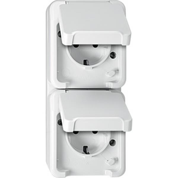 Merten SCHUKO-Doppel-Steckdose, senkrecht angeordnet mit BRS, polarweiß, AQUASTA