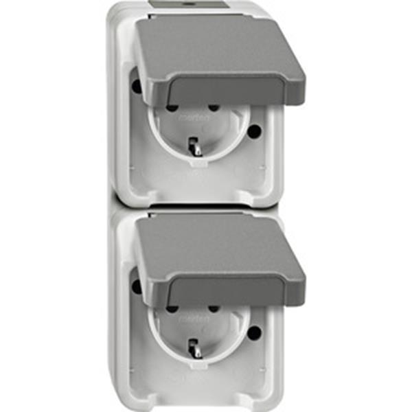 Merten SCHUKO-Doppel-Steckdose, senkrecht angeordnet mit BRS, lichtgrau, AQUASTA