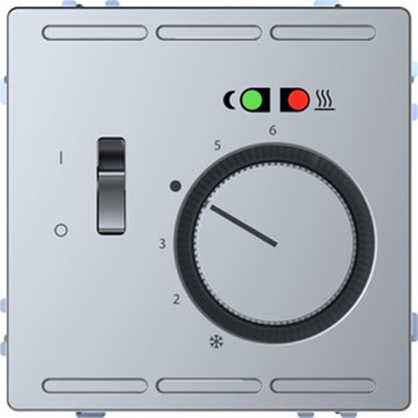 Merten Fußbodentemperaturregler 230V mit Schalter und Zentralplatte, Edelstahl,