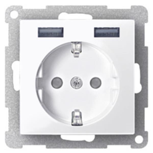 Merten Schuko Steckdose mit USB Ladegerät, polarweiß glänzend, System M