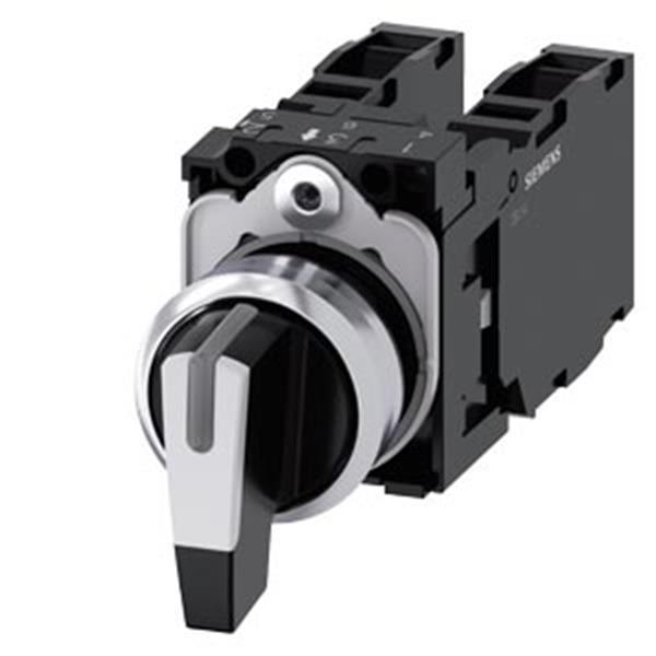 Siemens Knebelschalter, 22mm, rund, Metall, hochglanz, weiß, tastend, 1S+1S