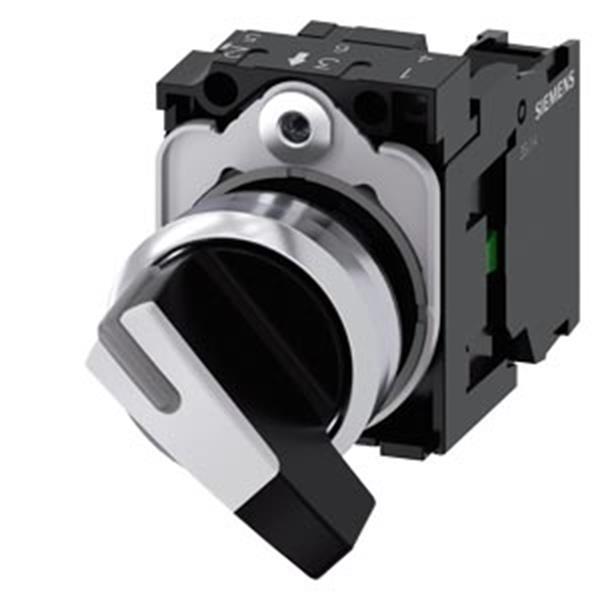 Siemens Knebelschalter, 22mm, rund, Metall, hochglanz, weiß, verrastend, 1S