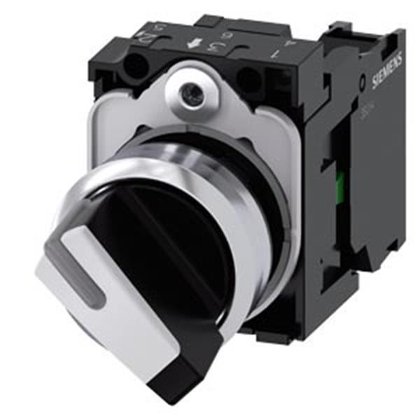 Siemens Knebelschalter, 22mm, rund, Metall, hochglanz, weiß, tastend, 1S