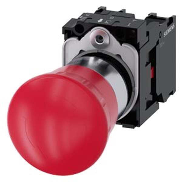 Siemens Not-Halt-Pilzdrucktaster, 22mm, rund, Metall, hochglanz, rot, 1Ö, 1Ö