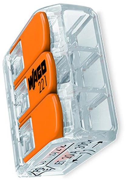 WAGO Verbindungsklemme 3polig Compact mit Hebel transparent
