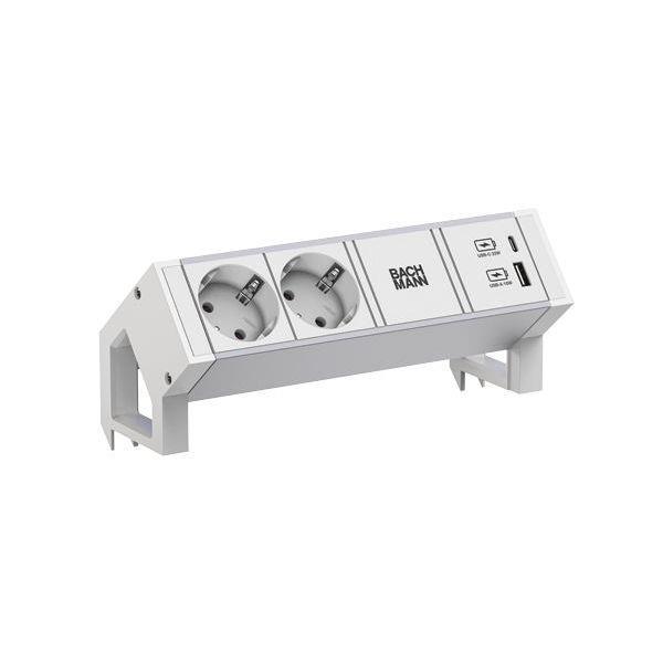 Bachmann Steckdosenleiste DESK2 ALU WHITE 2xCEE7/3 1xUSB A/C 22W 0