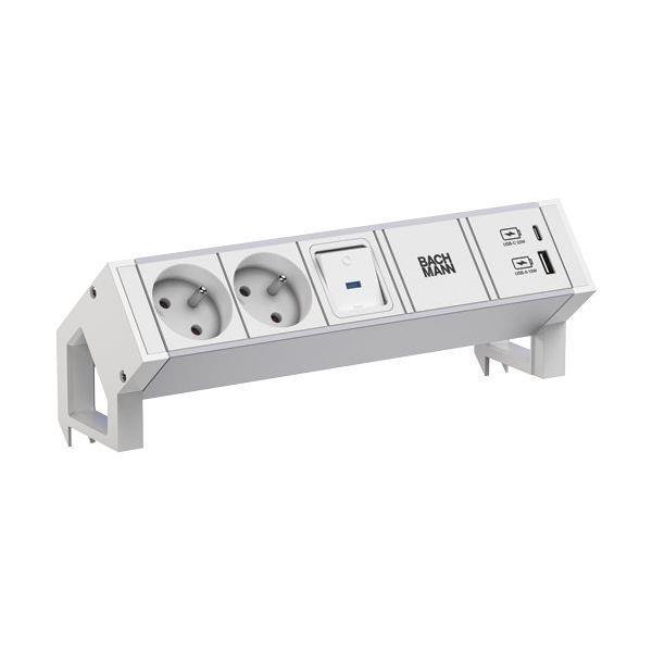 Bachmann Steckdosenleiste DESK2 ALU WHITE 2xUTE 1xUSB A/C 22W 1xSc