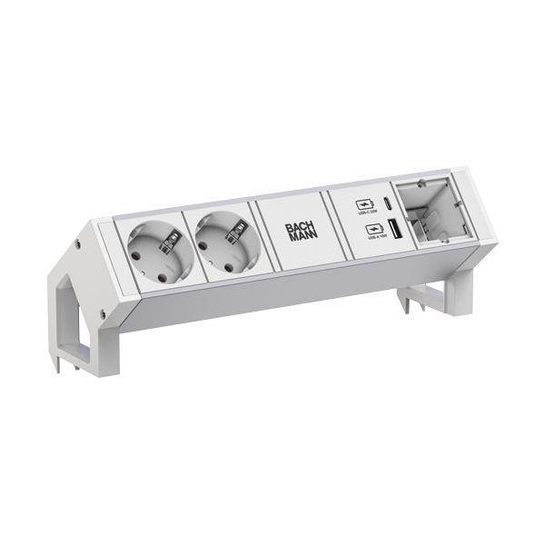 Bachmann Steckdosenleiste DESK2 ALU WHITE 2xCEE7/3 1xCM 1xUSB A/C