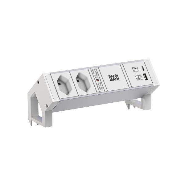 Bachmann Steckdosenleiste DESK2 ALU WHITE 2xCH 0° 1xUSB A/C 22W