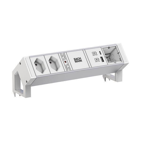 Bachmann Steckdosenleiste DESK2 ALU WHITE 2xCH 0° 1xCM 1xUSB A/C 2