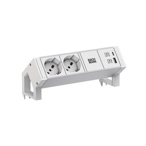 Bachmann Steckdosenleiste DESK2 ALU WHITE 2xP40 1xUSB A/C 22W 0 2m