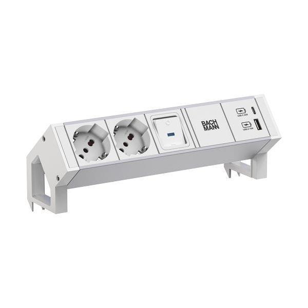 Bachmann Steckdosenleiste DESK2 ALU WHITE 2xP40 1xUSB A/C 22W 1xSc