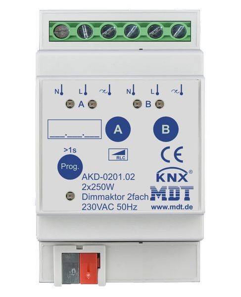 MDT KNX Dimmaktor 2-fach, 3TE REG, 250 W, 230 V AC mit Wirkleistungsmessung