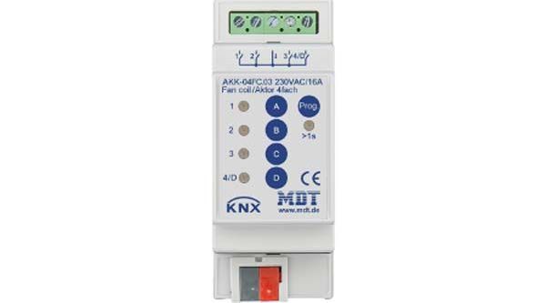 MDT KNX Schaltaktor 4-fach, 2TE REG, 16 A, 230 V AC, Kompakt, 70 µF, 10EVG, Fan