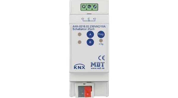 MDT KNX Schaltaktor 2-fach, 2TE REG, 16 A, 230 V AC, Kompakt, 70 µF, 10 EVG