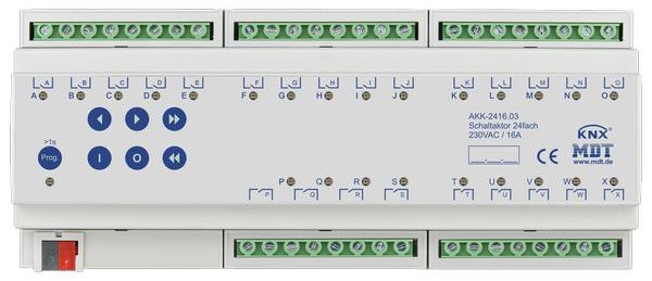 MDT KNX Schaltaktor 24-fach, 12TE REG, 16 A, 230 V AC, Kompakt, 70 µF, 10 EVG