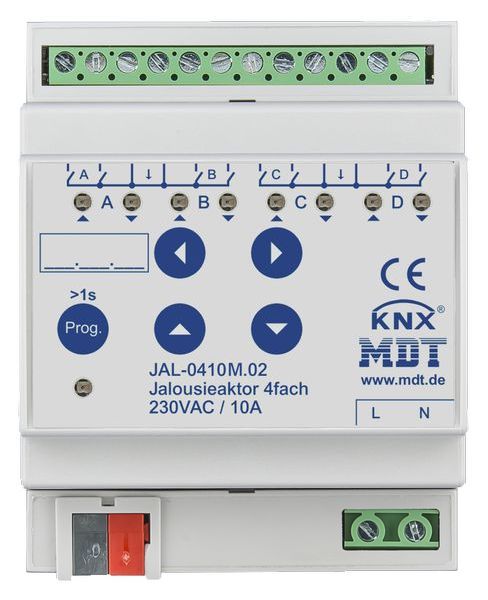 MDT KNX Jalousieaktor 4-fach mit Fahrzeitmessung, 4TE REG, 8 A, 230 V AC