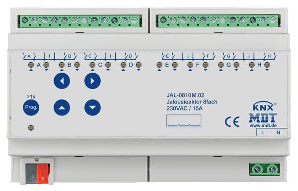 MDT KNX Jalousieaktor 8-fach mit Fahrzeitmessung, 8TE REG, 8 A, 230 V AC