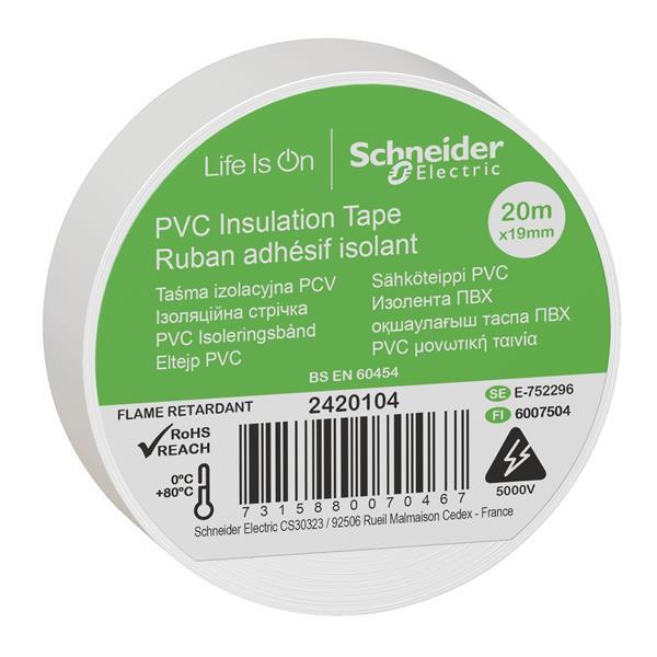 Schneider PVC Isolierband B=19mm, Länge: 20m, Farbe: weiß, (VPE=8 Rollen)