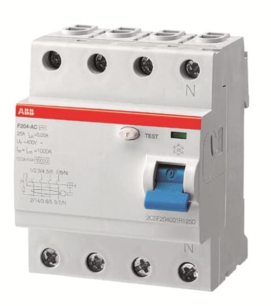 ABB F204A-63/0,5/16,7HZ FI-Schutzschalter 4P,Typ A, 63A,500mA, 16,7Hz