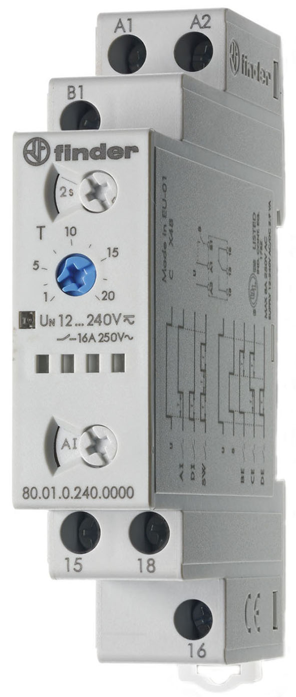 Zeitrelais, Multifunktion und Multispannung, 6 Zeitfunktionen, 1 Wechsler 16 A,