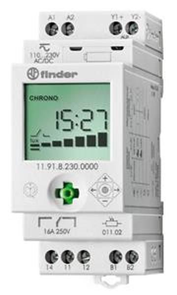 Dämmerungsschalter und Schaltuhr, bis 150 Lux, 1 Wechsler 16 A + 1 Modulausgang,