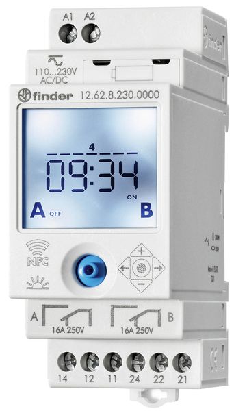 Schaltuhr für Reiheneinbau, elektronisch, Wochenprogramm, Joystick, NFC-programm